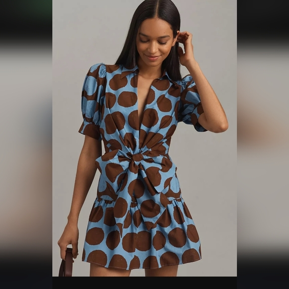 FARM Rio Dresses & Skirts - FARM Rio Blue and Brown Polka Dot Mini Dress Size Xs